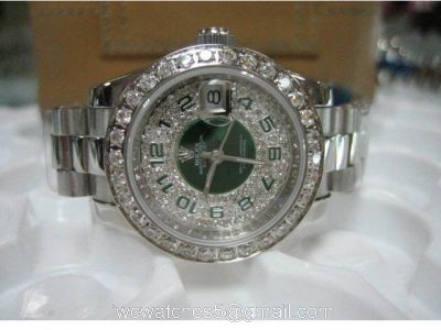 Replica Rolex Stainless Steel Watch Diamond &038; Green Dial Datejust Watch 1