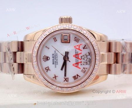 Replica Rolex Diamond Bezel Datejust Rose Gold President Watch 26mm Ladies Replica Rolex 1