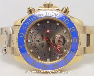 Rolex Yachtmaster 2 Gold Replica Watch 44mm / Gray Face / Blue Ceramic 1