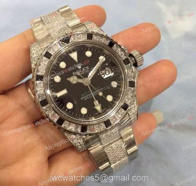 Swiss Replica Rolex GMT Master 2 Rainbow Bezel Black Dial Watch 40mm 1