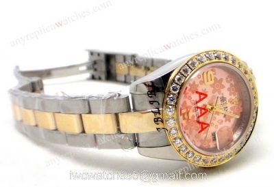 Replica ROLEX Datejust 2-Tone Pink Flower Diamond Ladies Watch 1