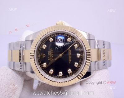 Rolex Datejust Diamond Dial 2-Tone Oyster Black Face Replica Watch 40mm 1