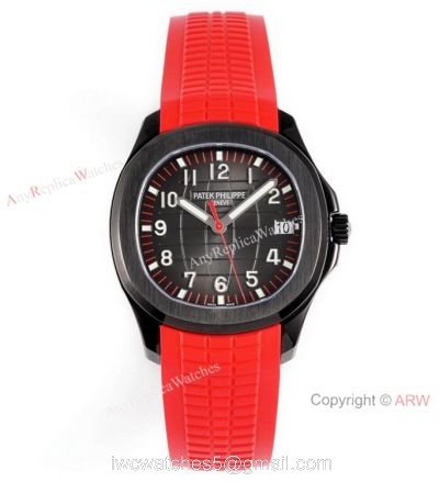 Swiss 1:1 Copy Patek Philippe Aquanaut Cal324 Watch Carbon Case Red Rubber Strap 1