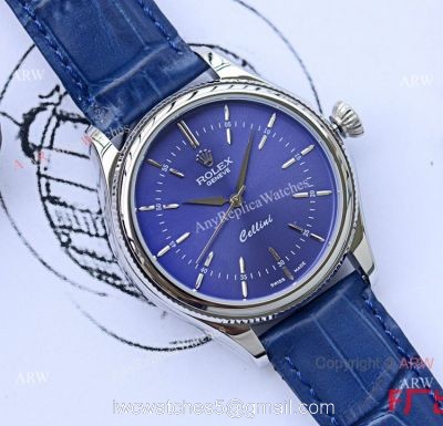 Copy Rolex Cellini Time 40mm Watch Blue Dial Blue Leather Strap 1