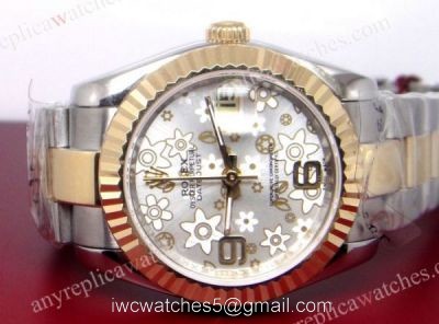 Rolex Datejust Fake Watch: Two Tone Silver Flower Face 36mm Mens Watch 1