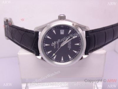 Replica Omega Seamaster Co-Axial Watch Black Dial / Black Leather Strap 1