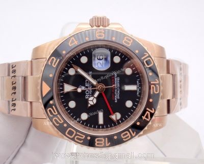 2018 Rolex GMT Master 2 Copy Wristwatch Black Ceramic Bezel Rose Gold 1