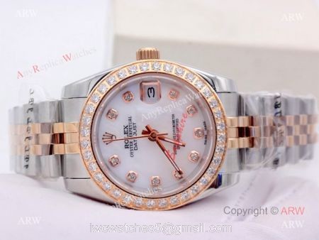 Copy Rolex Datejust Diamond Dial 2-Tone Rose Gold Jubilee White MOP Watch for Woman 31mm 1