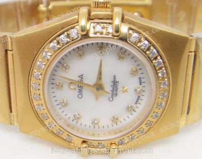 Omega Constellation Copy Yellow Gold Case Ladies Quartz Watch 1