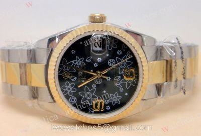 Replica Rolex Datejust watch Two Tone Oyster Black Flower Dial 1