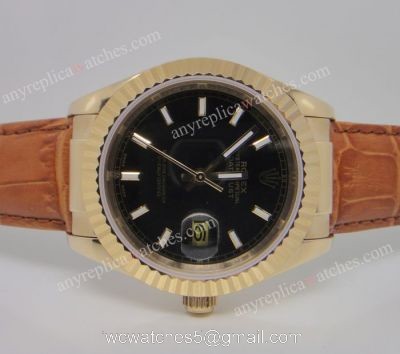 Copy Rolex Datejust Watch Black Face Brown Leather 1
