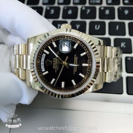 High Quality Copy Rolex Day-Date Black Face Yellow Gold Mens Watch 36mm 1