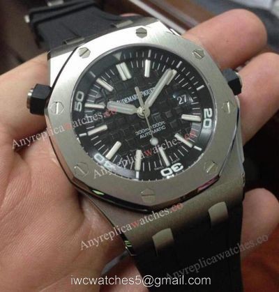 Replica Audemars Piguet Divers Watch Swiss 3120 Black Dial Black Rubber Strap 1