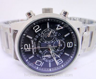 Clone Montblanc Flyback SS Black Face Chronograph Watch 1