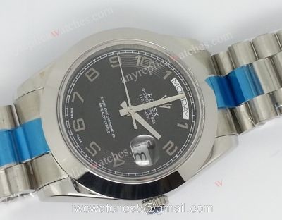 Replica Rolex Day Date II Watch: Stainless Steel 41mm Black Arabic Dial 1