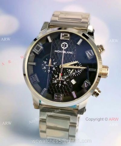 Mont Blanc Clone Timewalker Chronograph Watch Stainless Steel Black Dial 1