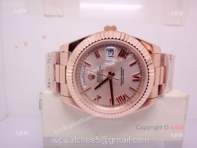 New Replica Rolex Day Date Rose Gold Roman Markers Watch 40mm 1
