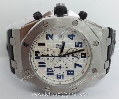 Cheap Audemars Piguet Replica Watches AP Royal Oak Offshore White Face Black Leather Strap 44mm 1