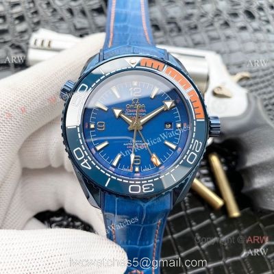 Faux Omega Seamaster Planet Ocean GMT Watches Blue Case 1