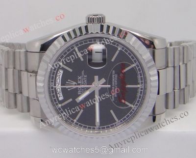 Rolex Day-Date Polished Stainless Steel Black Dial Mens Replica Watch 1