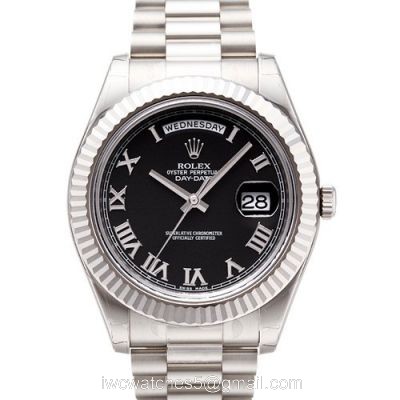 BP Factory Rolex Day-date II 41 Watch Replica Stianless Steel Black Roman 1