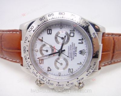 Rolex Daytona SS White Arabic / Brown Leather / Copy Rolex Watch 1