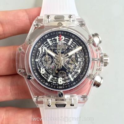 2018 Baselworld Hublot Unico Sapphire Replica White Rubber All Transparent Case Hublot Big Bang Watch 1