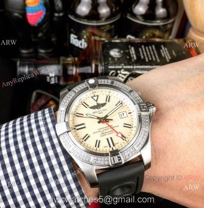 AAA Replica Breitling Avenger II GMT Diamond Watch Cream Face 1