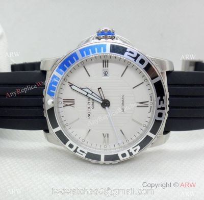 Clone Patek Philippe Geneve SS Black Blue Bezel Watch Automatic Movement 1