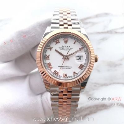 (EW) Replica Rolex Datejust 2 White Roman Dial 2-Tone Rose gold Watch ETA3255 1