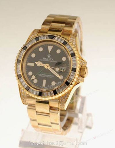 Yellow Gold Rolex GMT Master 2 Rainbow Bezel Watch Black Sapphire Crystal 40mm 1