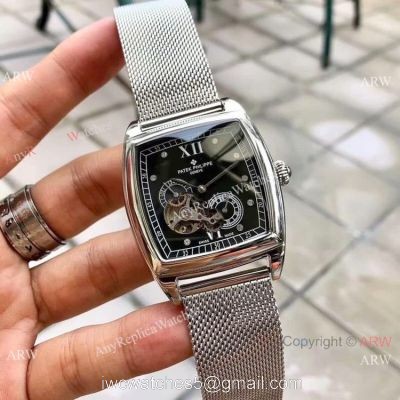 New Fake Patek Philippe Geneve Stainless Steel Black Dial Watch 40mm 1