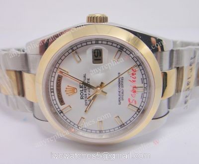 Buy AAA Grade Replica Rolex Day-Date II 2-Tone White Men Watch 1