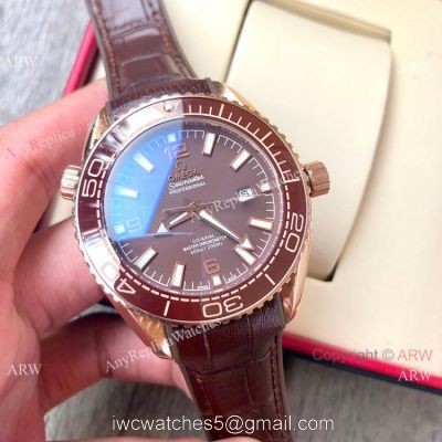 Replica Omega Seamaster Planet Ocean 600m Watch Rose Gold Brown Dial 1