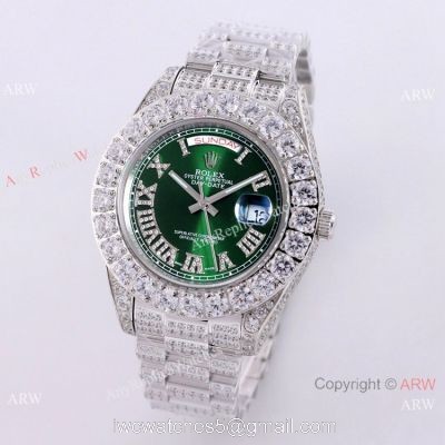 Rolex Day Date Green Dial Ice Watch Rolex Diamond Bezel Replica Watch 1