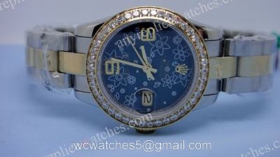 Two Tone Flower Face Diamond Bezel Rolex Replica Watch Datejust Ladies Size 1