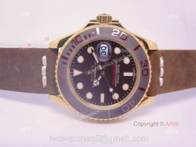 Replica Rolex Yachtmaster Yellow Gold Case Leather Strap Watch 1
