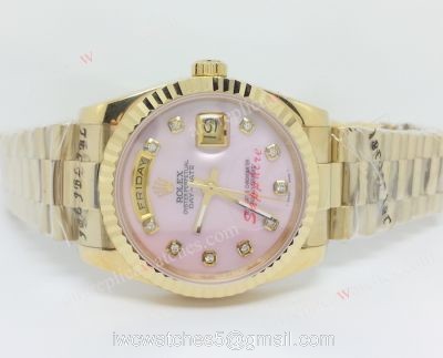 Replica Diamond Rolex Daydate Watch All Gold Pink MOP Dial 1