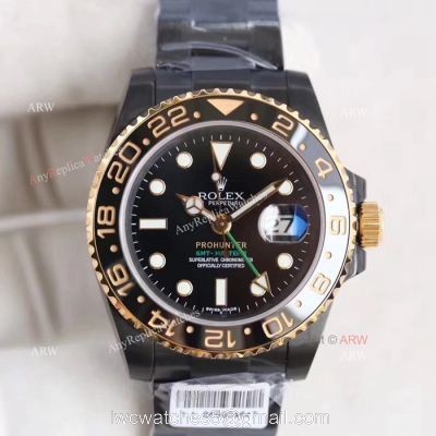 2018 Rolex GMT Master 2 PRO HUNTER Watch Black Case Gold Crown 1