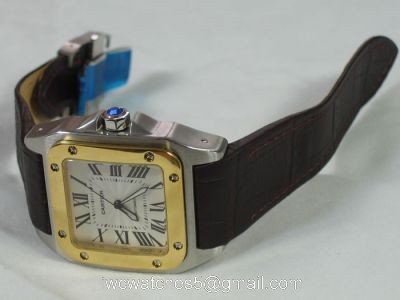 Cartier Santos 100th Anniversary Watch White Dial Gold Bezel 1