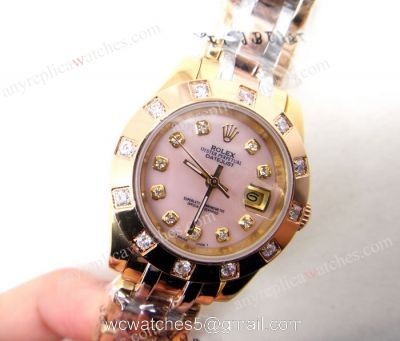 Clone Rolex Datejust Masterpiece 3-Tone Pink MOP Ladys Watch 1