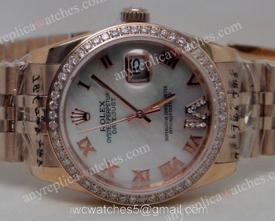 Rose Gold Rolex Datejust Diamond Bezel White Face Watch 1