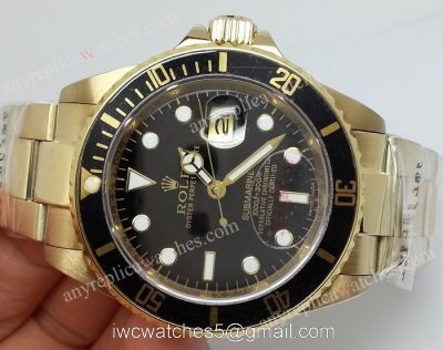 Classic Model Rolex Yellow Gold Submariner Watch Black Face / Black Bezel 1