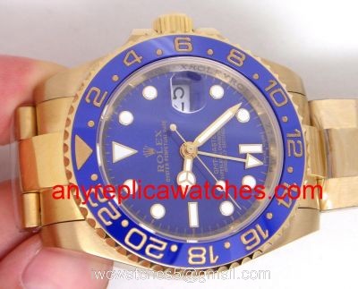 Yellow Gold Rolex GMT Master 2 Gold Blue Ceramic Bezel Buy Replica Rolex Watch 1