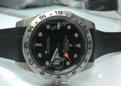 Knockoff Rolex Explorer II GMT SS Black / Black Rubber 40mm 1