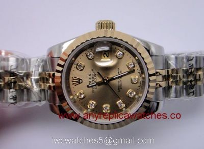 Copy Rolex Datejust Watch Two Tone Gold Dial For Women Size 1