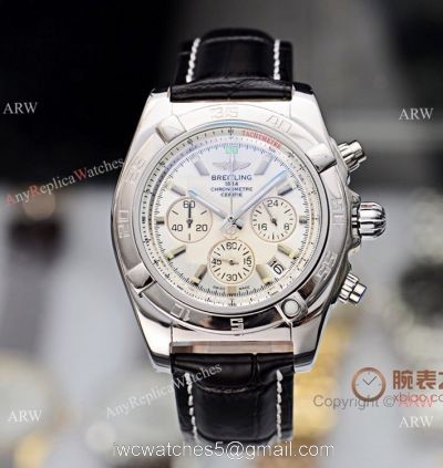 Fake Breitling Chronomat Watches White Dial Black Leather Strap 1