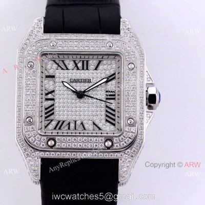 AAA Copy Cartier Santos De Iced Out Watch Automatic Movement 1