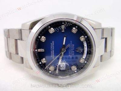 Rolex Day-Date Polished Stainless Steel Blue Dial Mens Replica Watch 1