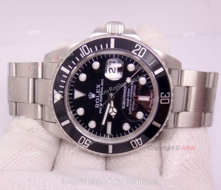 Replica Rolex Stainless Steel Black Face Mens Submariner Watch 16610 1